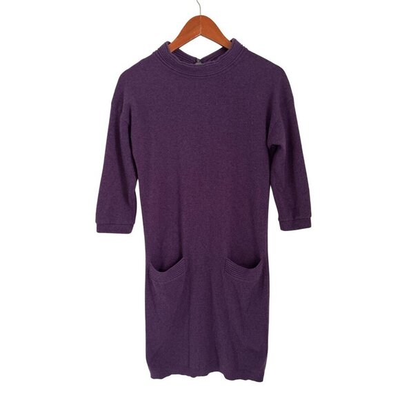 MALO 100% Cashmere Purple 3/4 Sleeve Knit Sweater Dress Pockets Size 38 - Picture 2 of 13